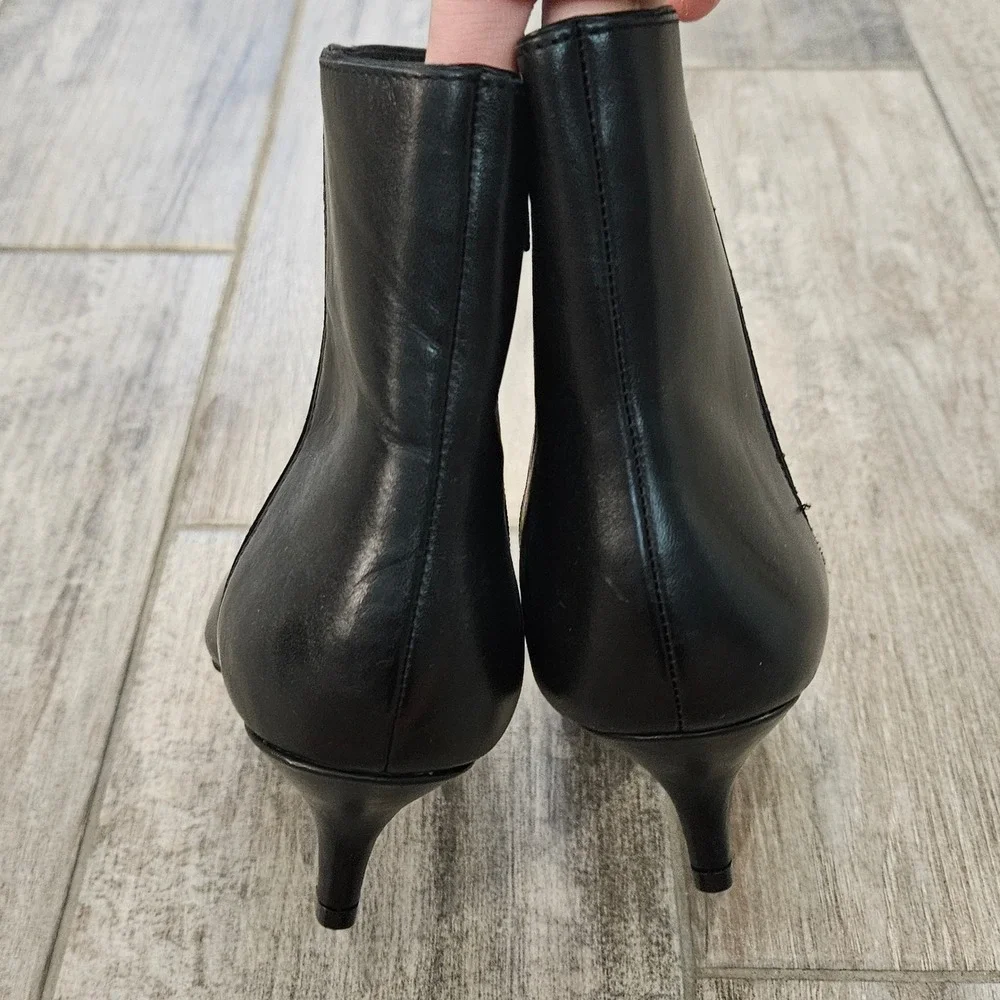 J.Crew Ankle Boots Size 8 Black Leather Kitten Heel Pointed Toe Office Bootie